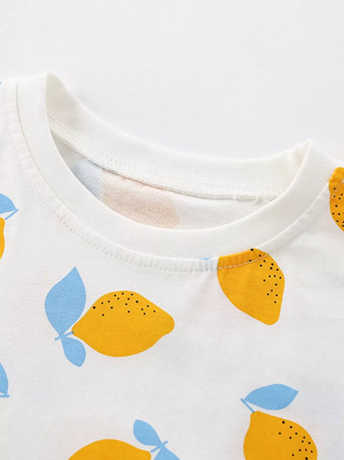 Children's Lemon Print Ruffle Sleeve Top and Shorts Set