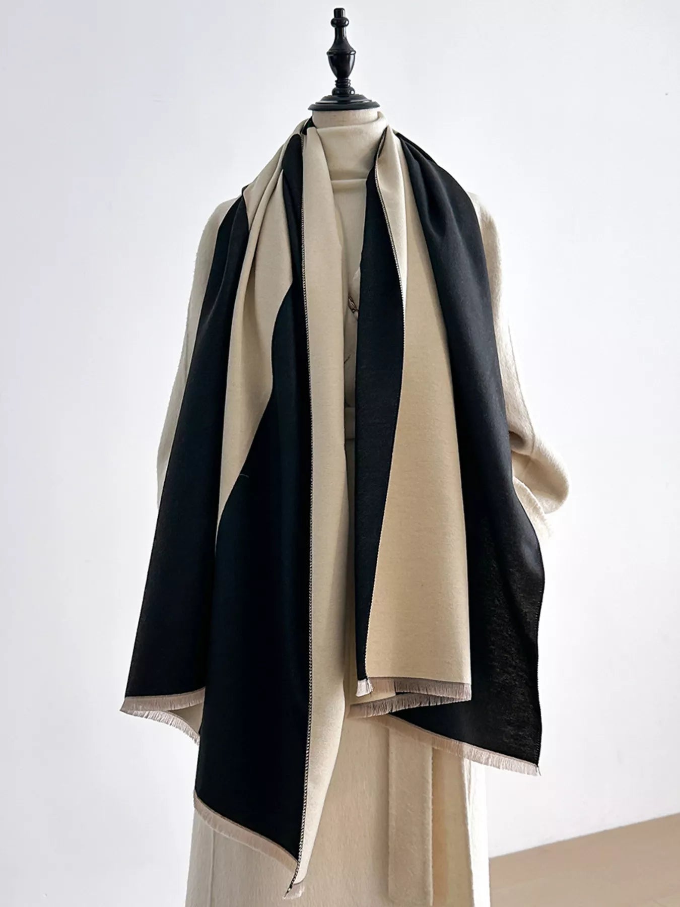 Two-Tone Raw Hem Scarf