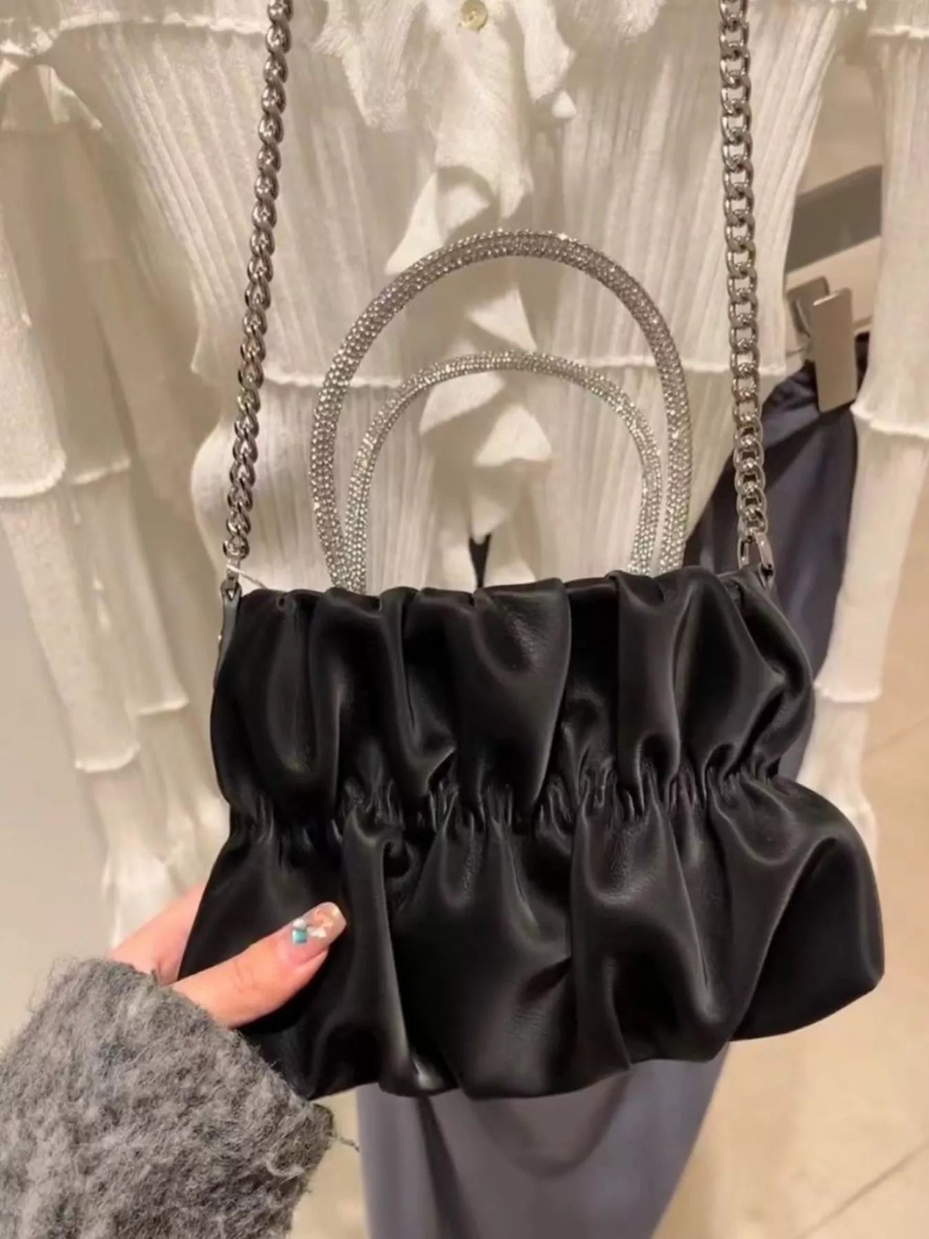 Ruched Chain Crossbody Bag