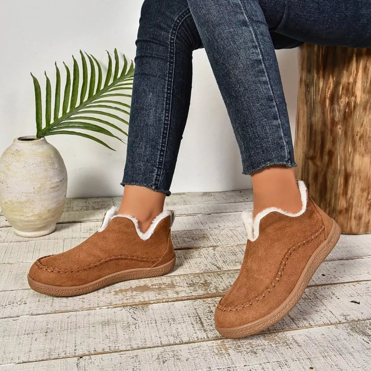 Round Toe Sherpa-Lined Slip-Ons