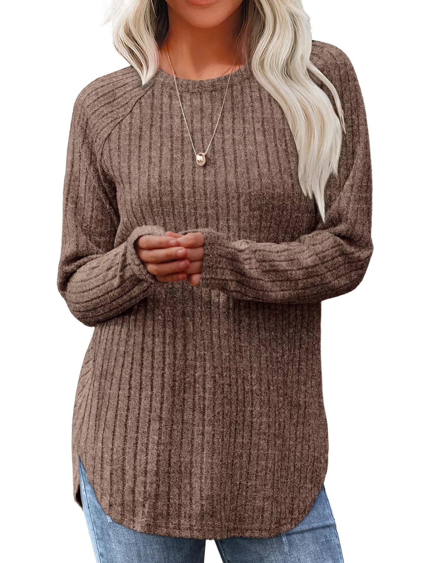 Ribbed Knit Long Sleeve T-Shirt
