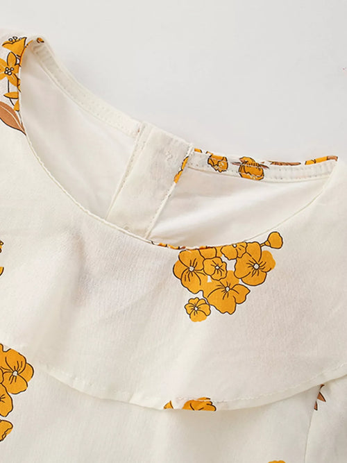 Children's Floral Print Ruffle Collar Dress