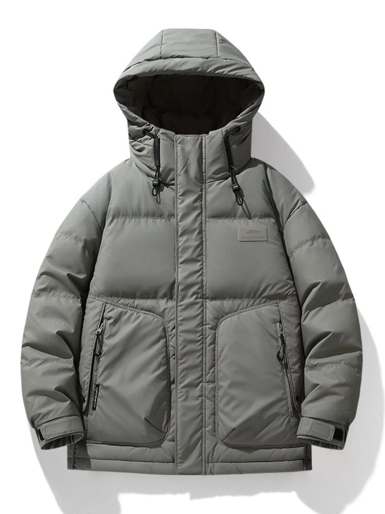 Men's Plus Size Hooded Puffer Jacket with Drawstring Hem