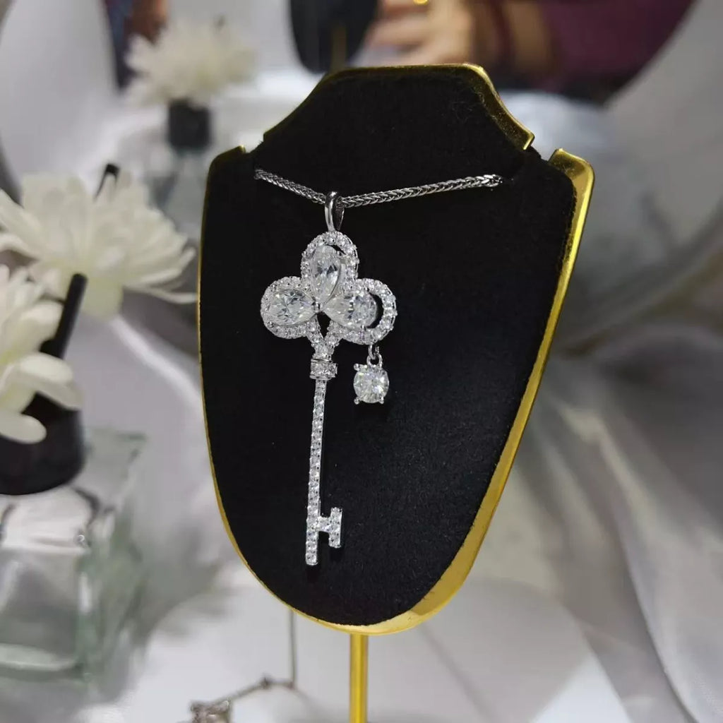 3.5 Carat Moissanite 925 Sterling Silver Key Necklace