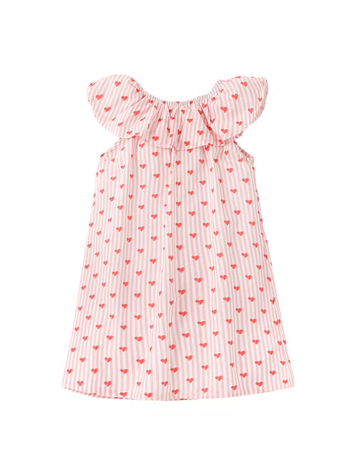 Children's Heart Print Ruffle Trim Dress