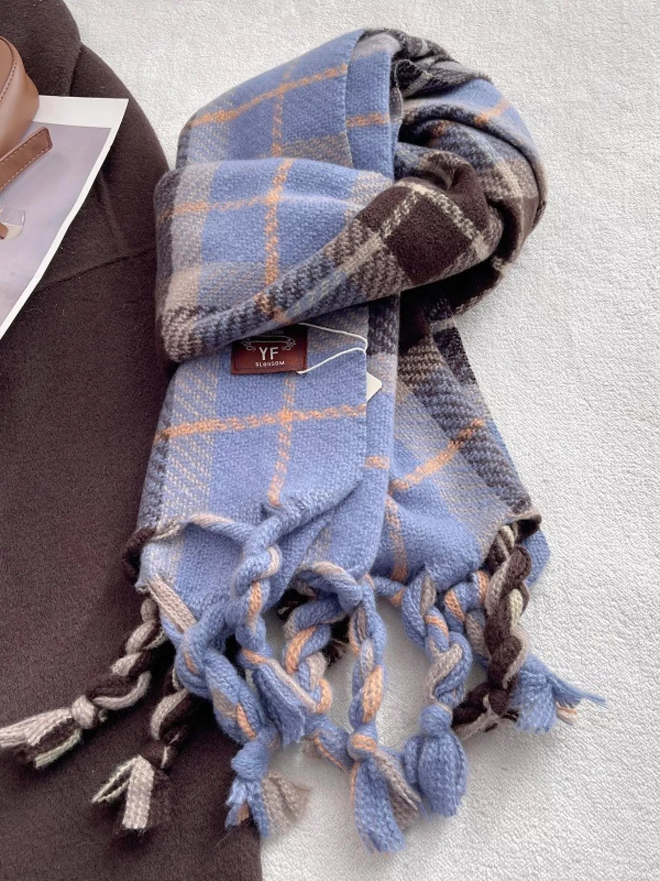 Warm Plaid Tassel Scarf