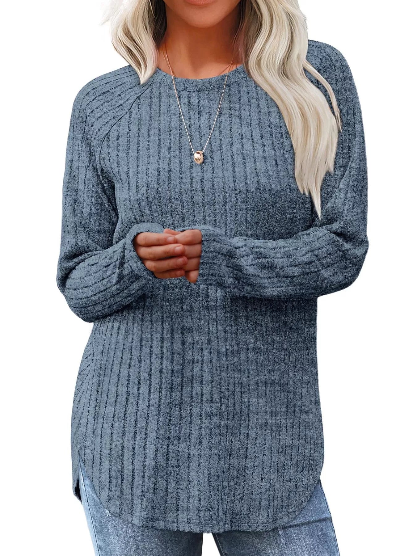 Ribbed Knit Long Sleeve T-Shirt