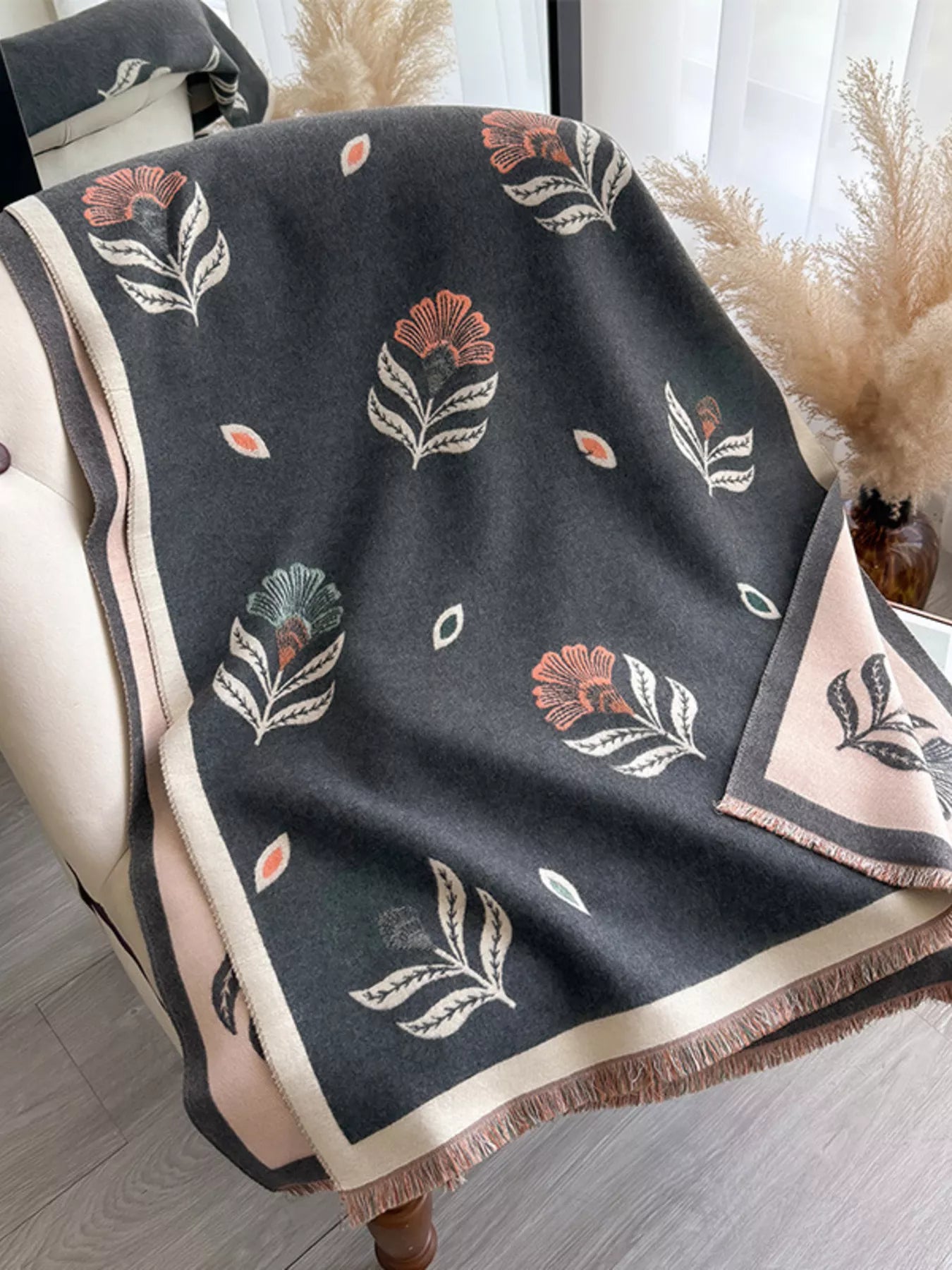 Printed Raw Hem Shawl