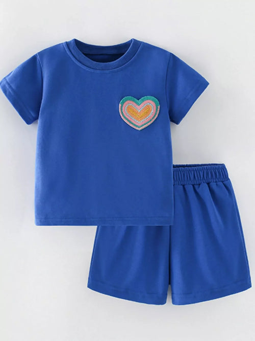 Children's Heart Round Neck Tee and Shorts Set