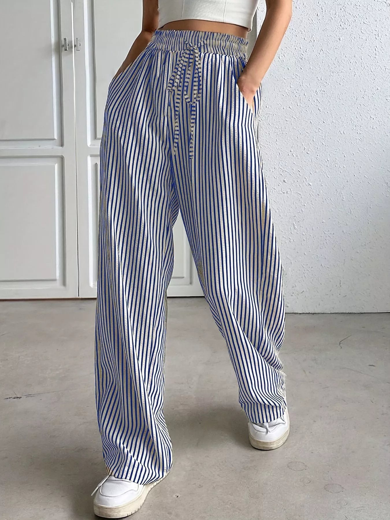 Striped High-Waisted Wide Leg Pants