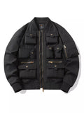Men's Plus Size Multi-Pocket Zip Up Bomber Jacket