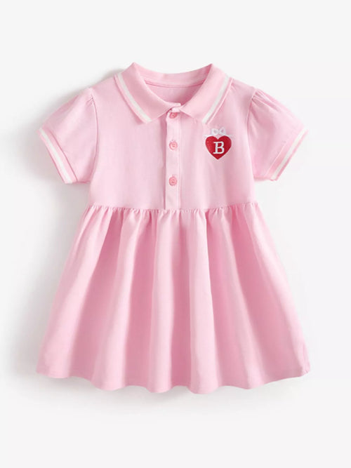 Children's Polo Collar Embroidered Heart Dress