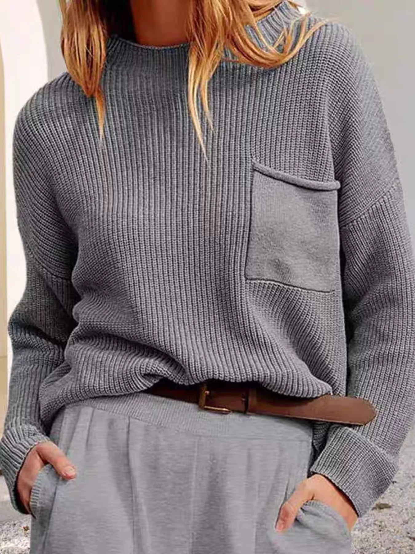 Pocket Detail Dropped Shoulder Sweater