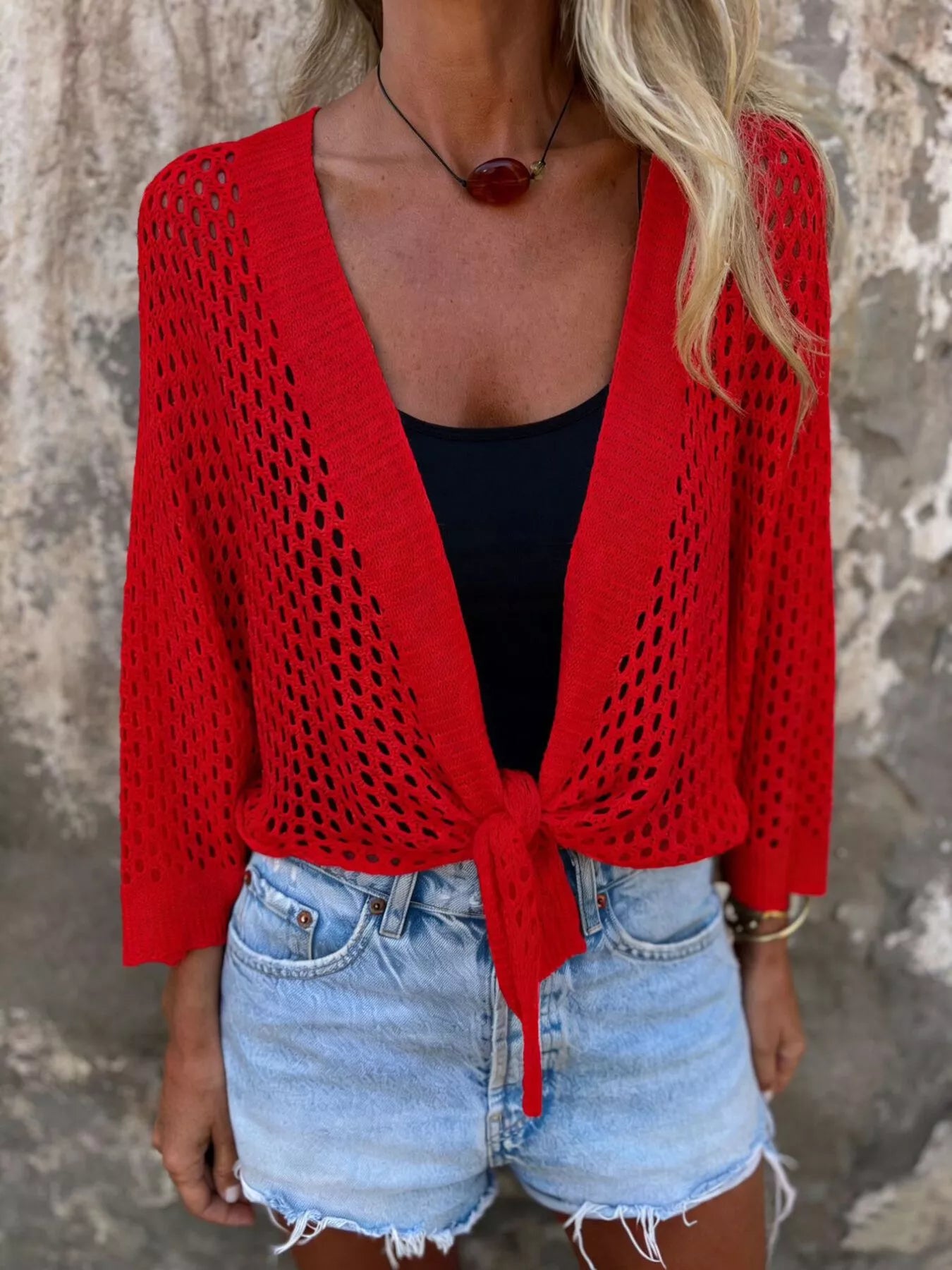 Tie-Front Crochet Knit Cover Up