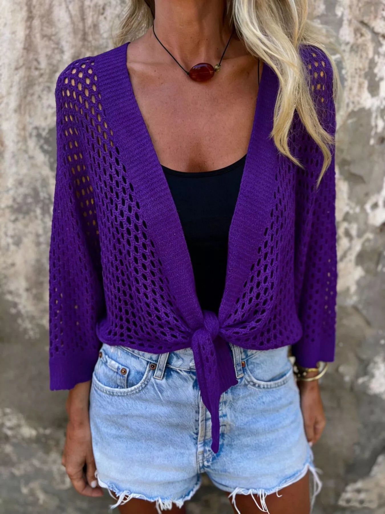 Tie-Front Crochet Knit Cover Up