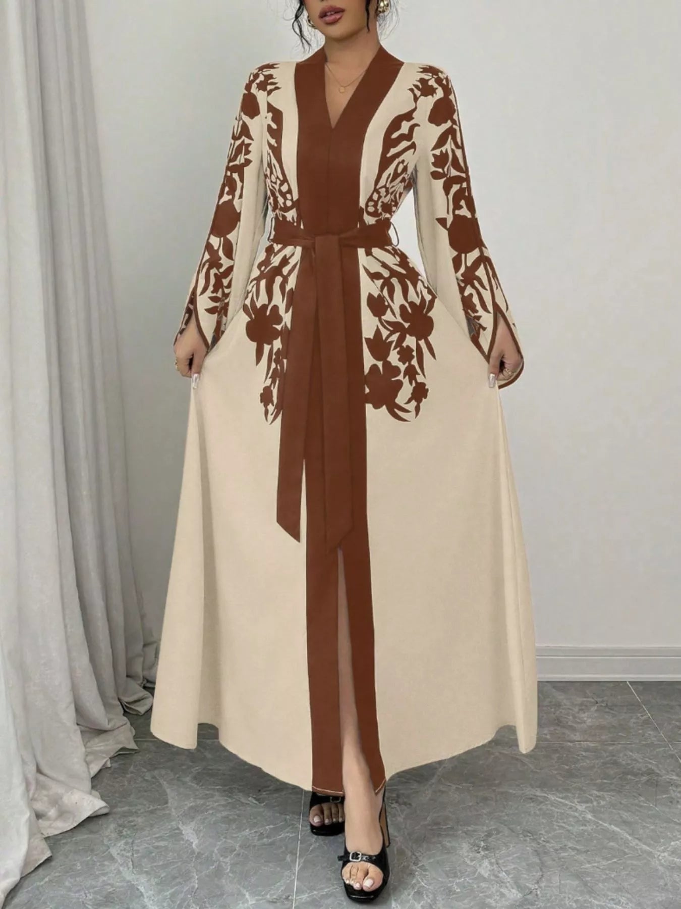 Printed Tie Waist Maxi Dress