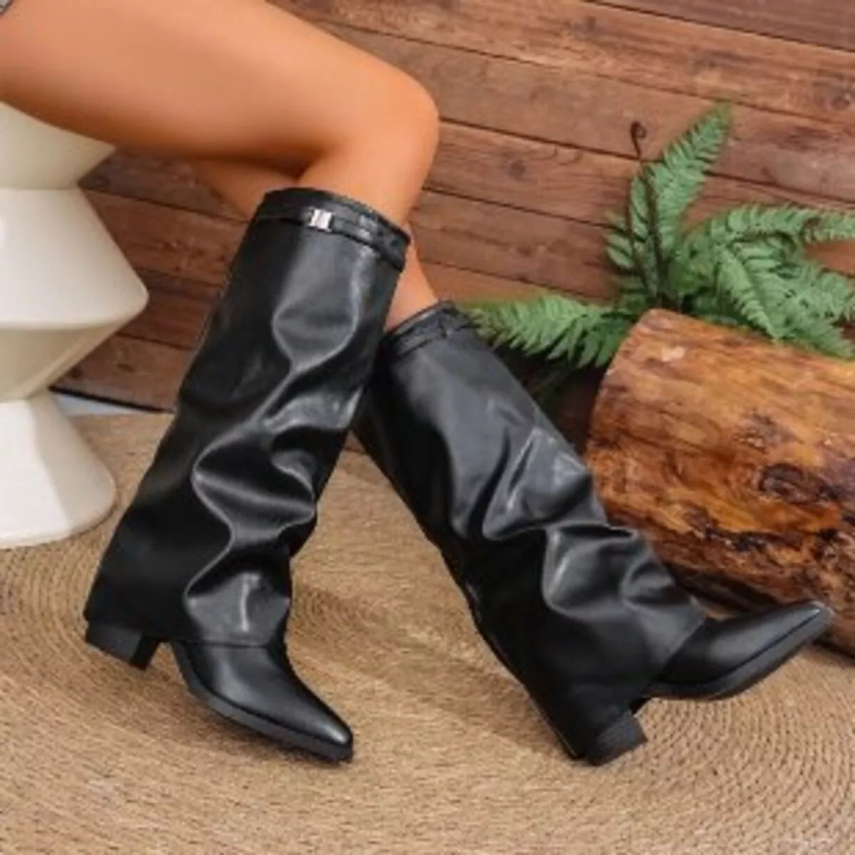 Point Toe Block Heels Boots