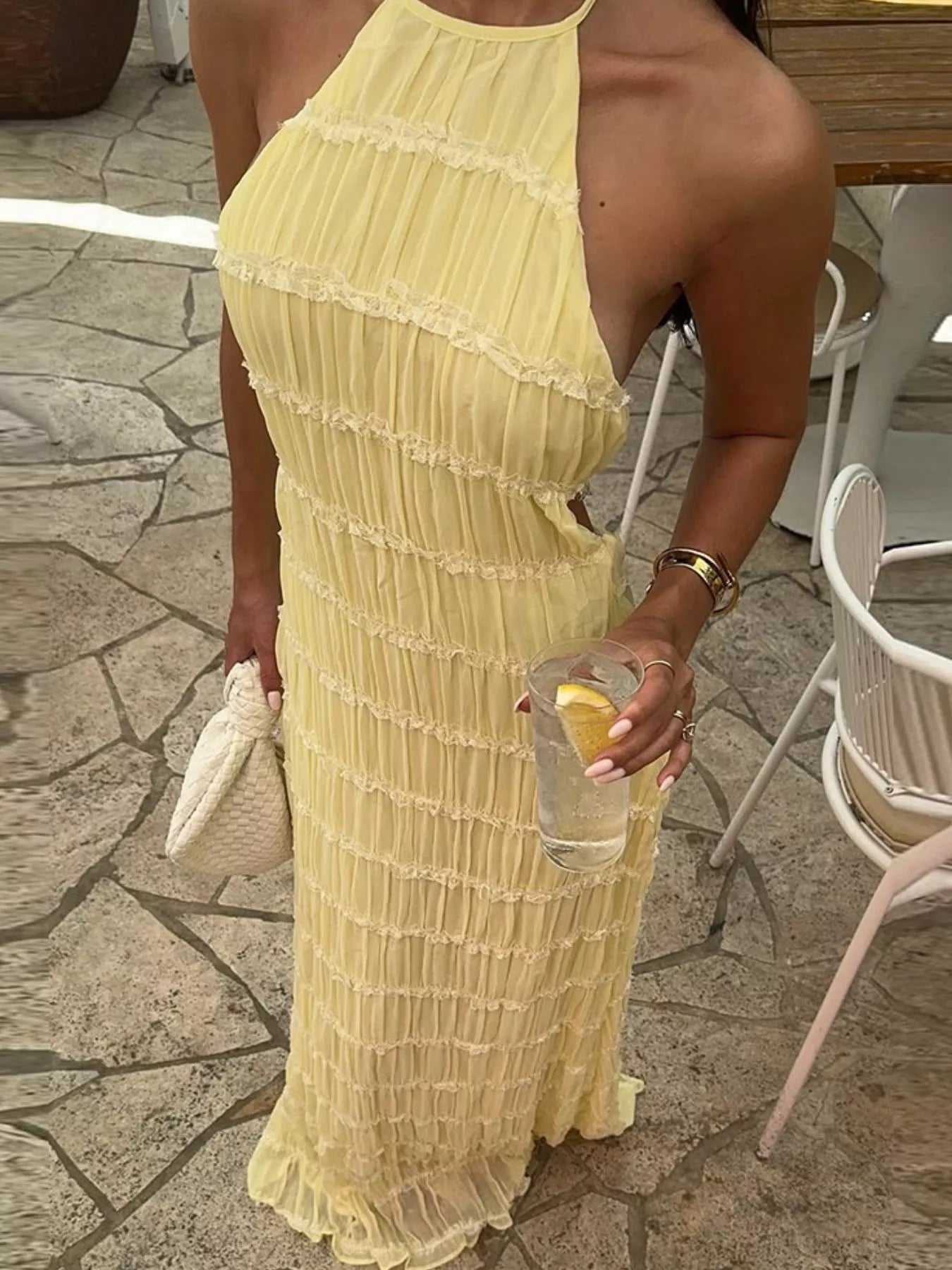 Ruched Halter Neck Maxi Dress