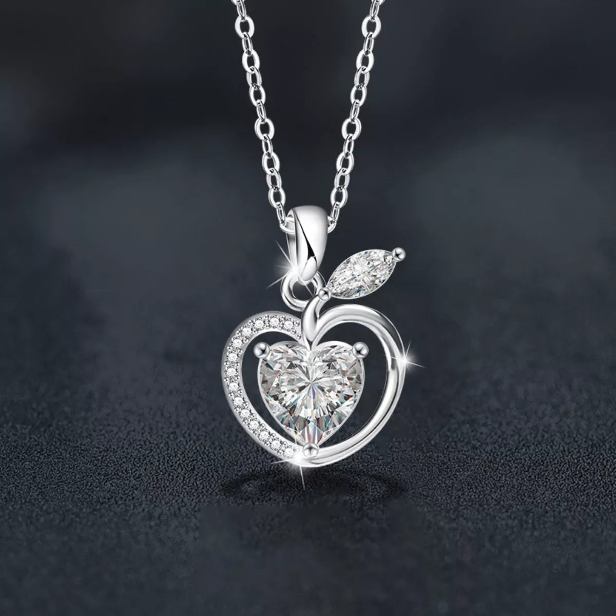2 Carat Moissanite 925 Sterling Silver Apple Pendant Necklace