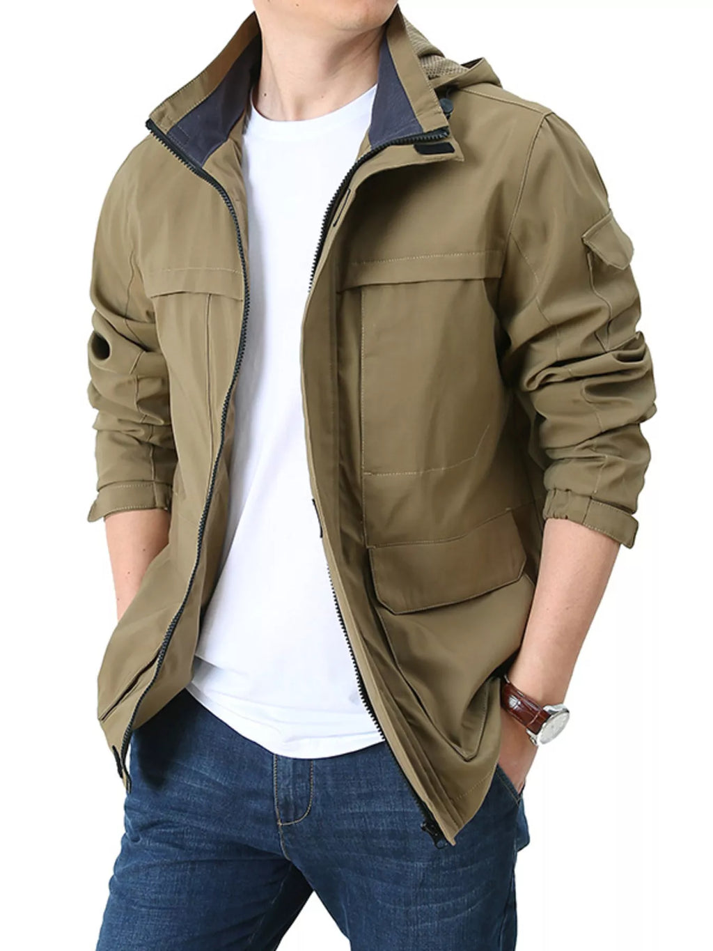 Men's Plus Size Casual Zip Up Hooded Jacket