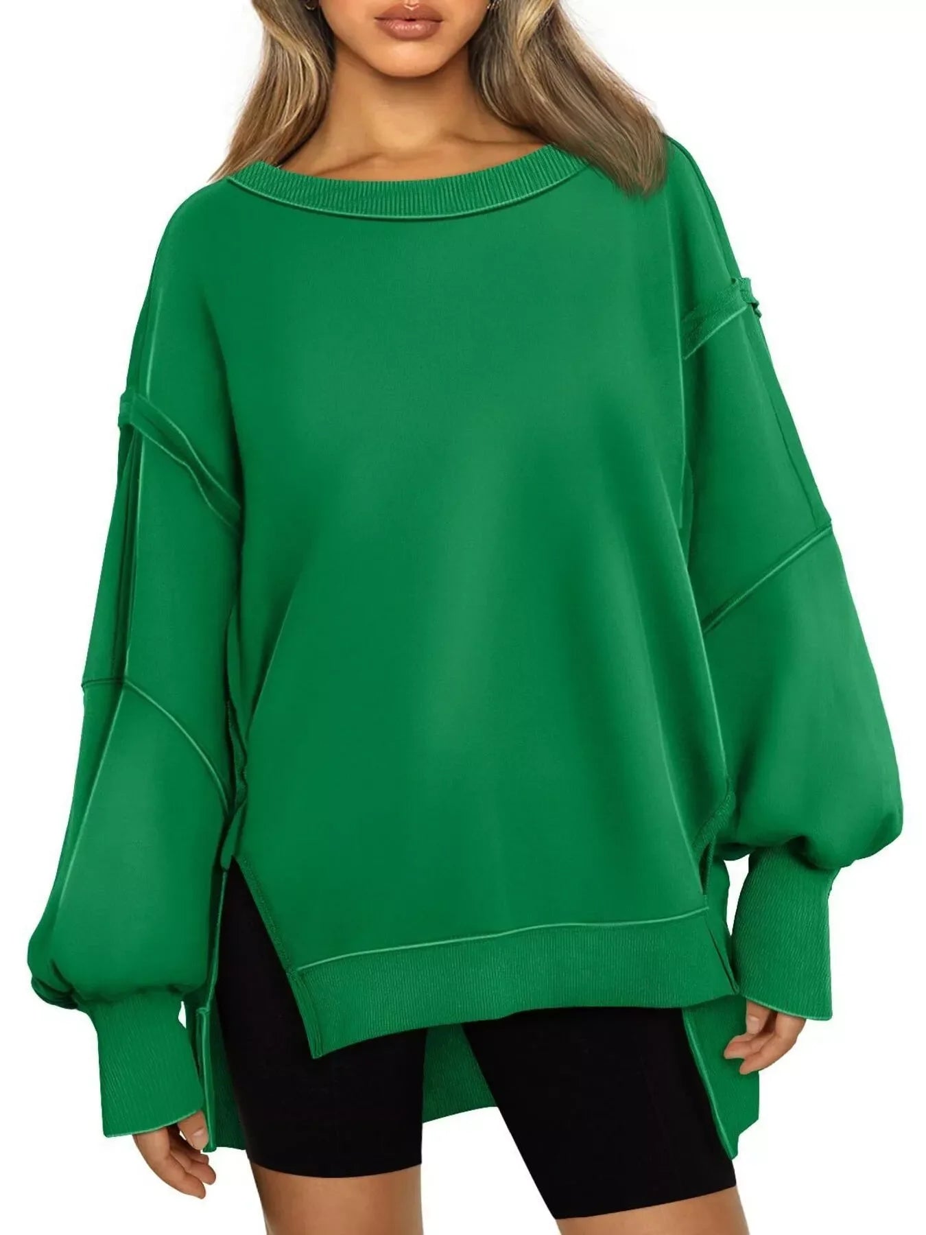 Side Slit Long Sleeve Oversized Sweatshirt