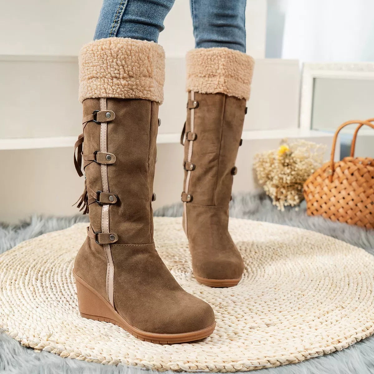 Round Toe Wedge Boots
