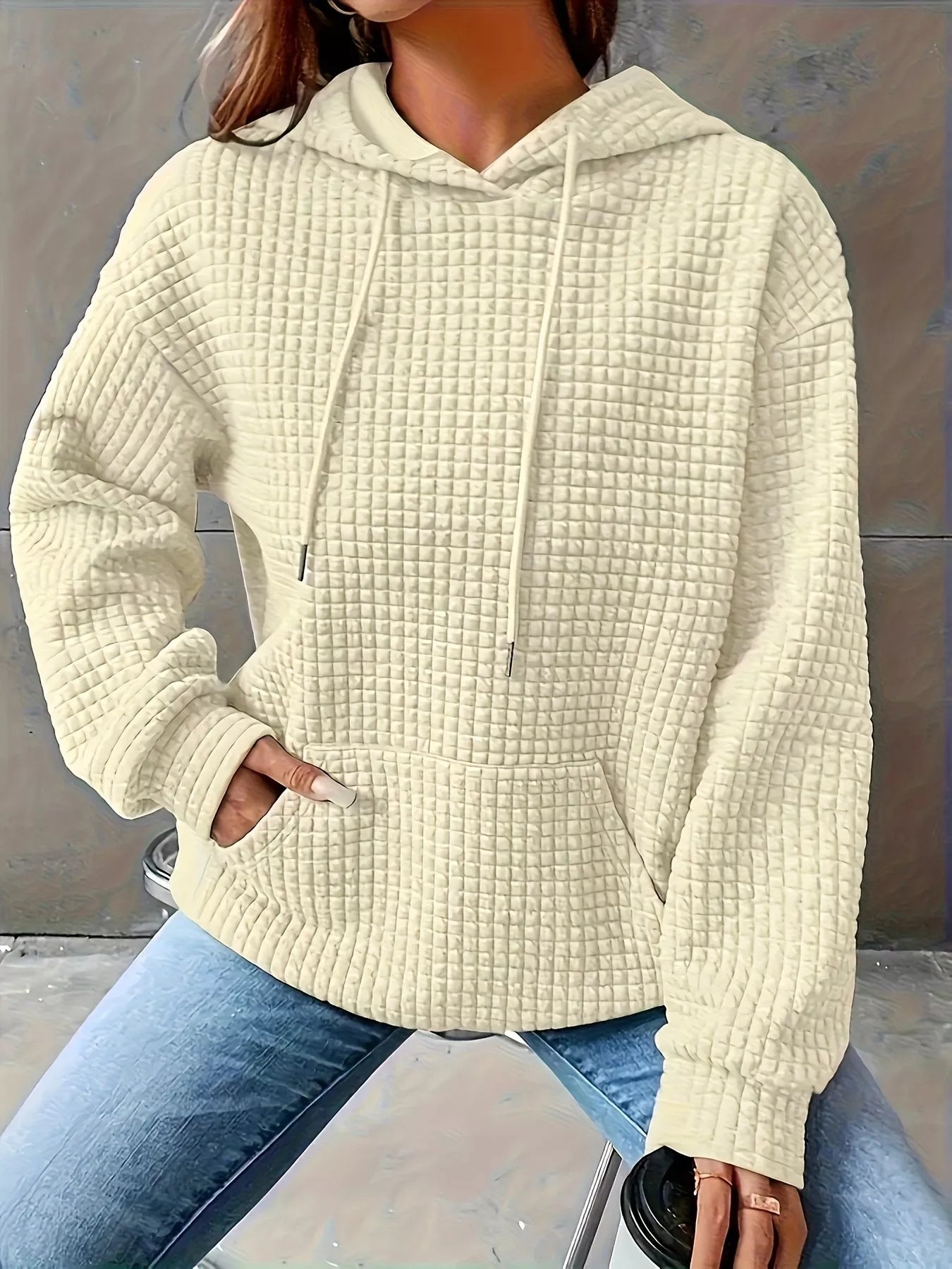 Textured Knit Drawstring Hoodie