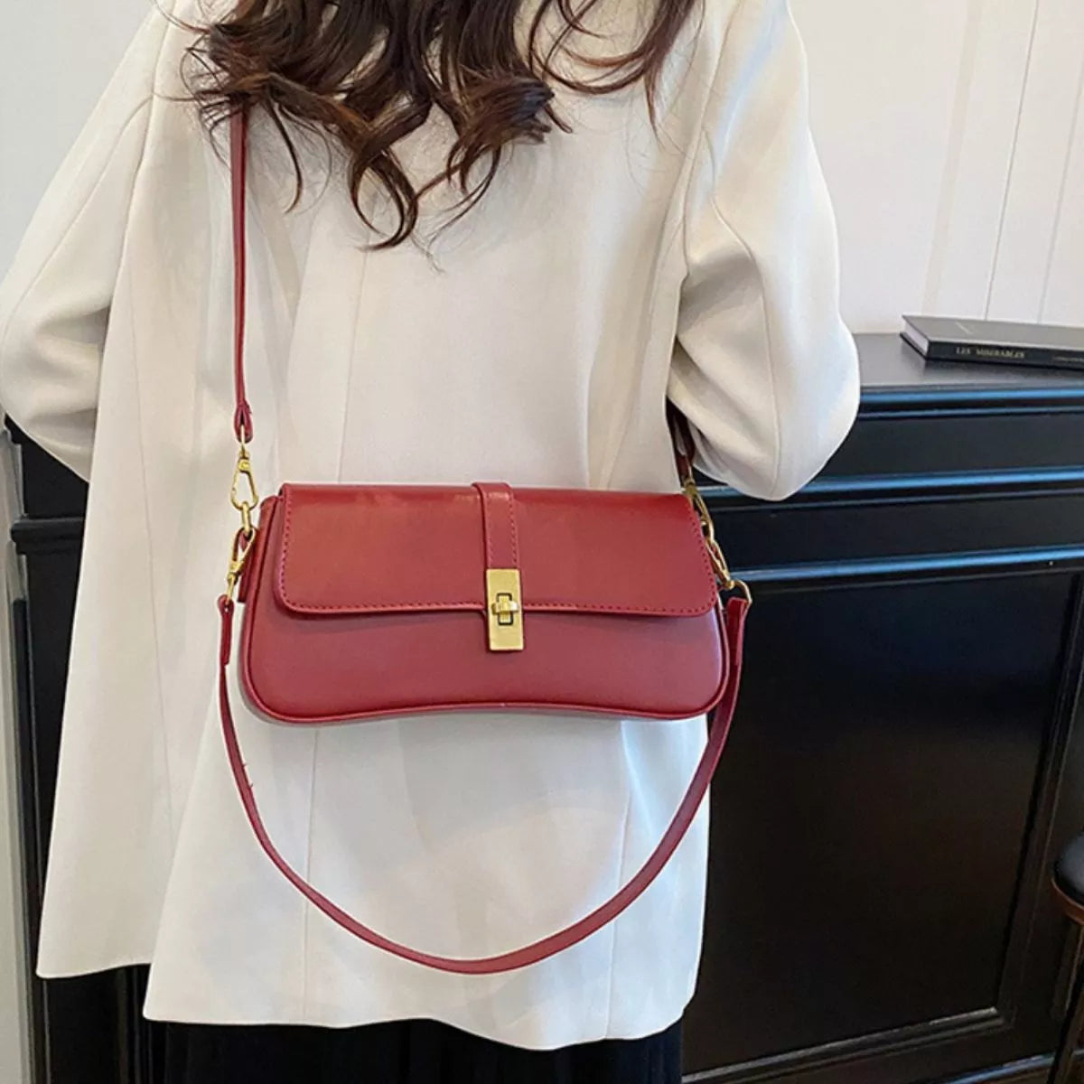 Rectangular Crossbody Bag with Golden Buckle