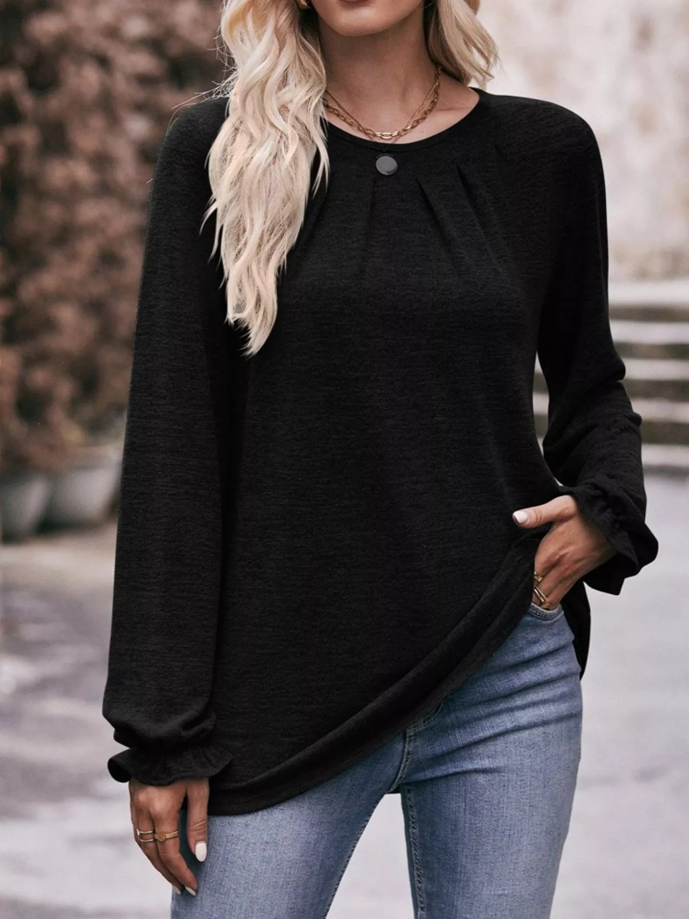 Ruffle Cuff Long Sleeve T-Shirt