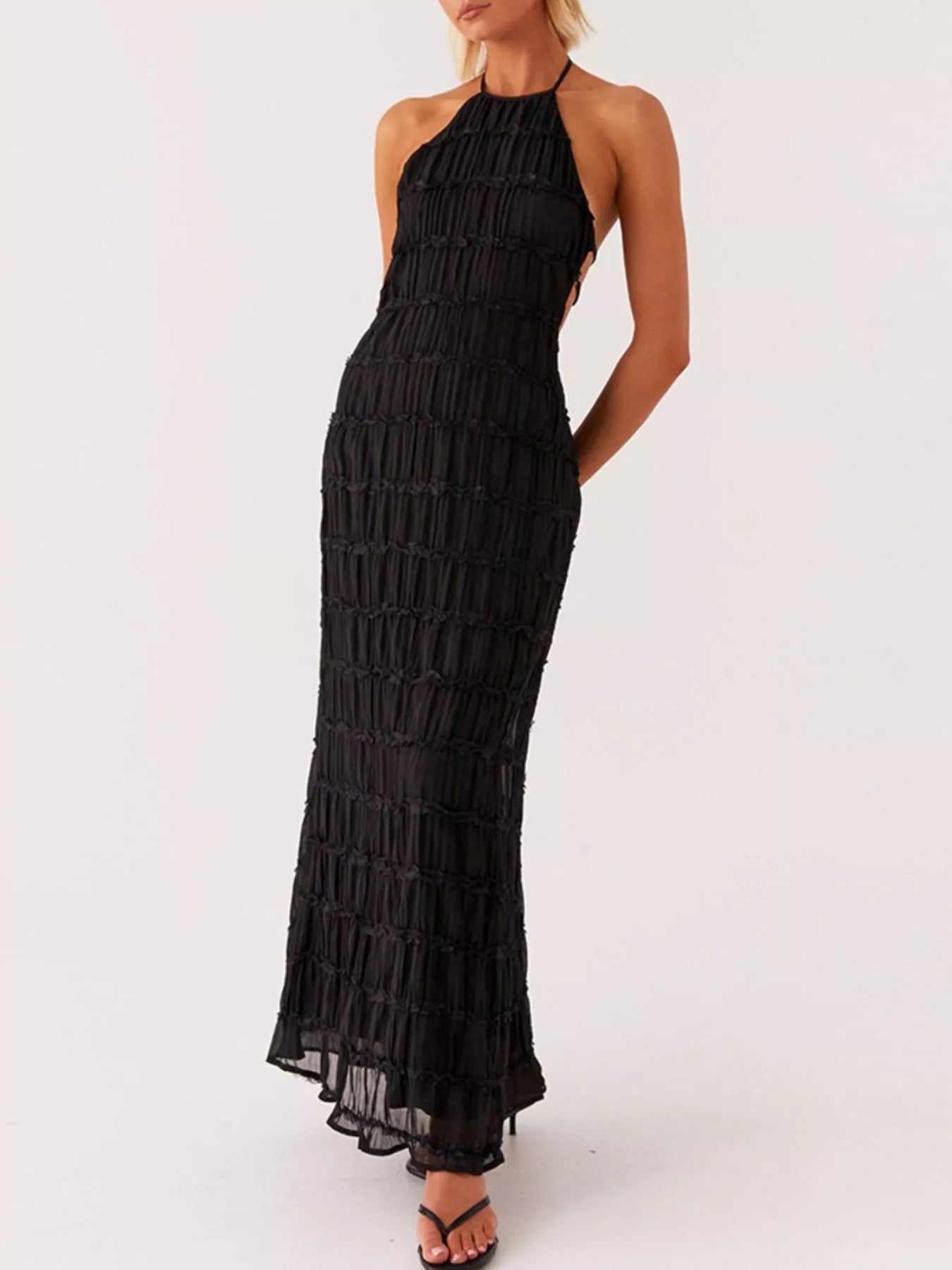 Ruched Halter Neck Maxi Dress