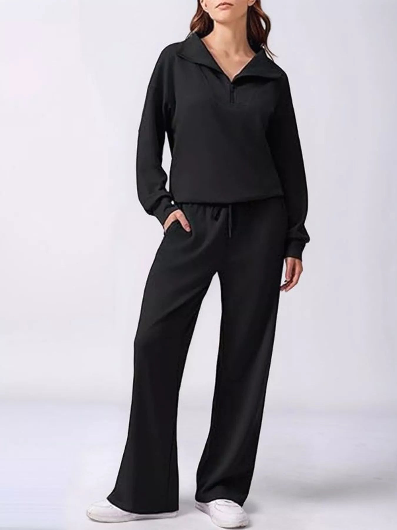 Relaxed Fit Quarter-Zip Top and Pants Set