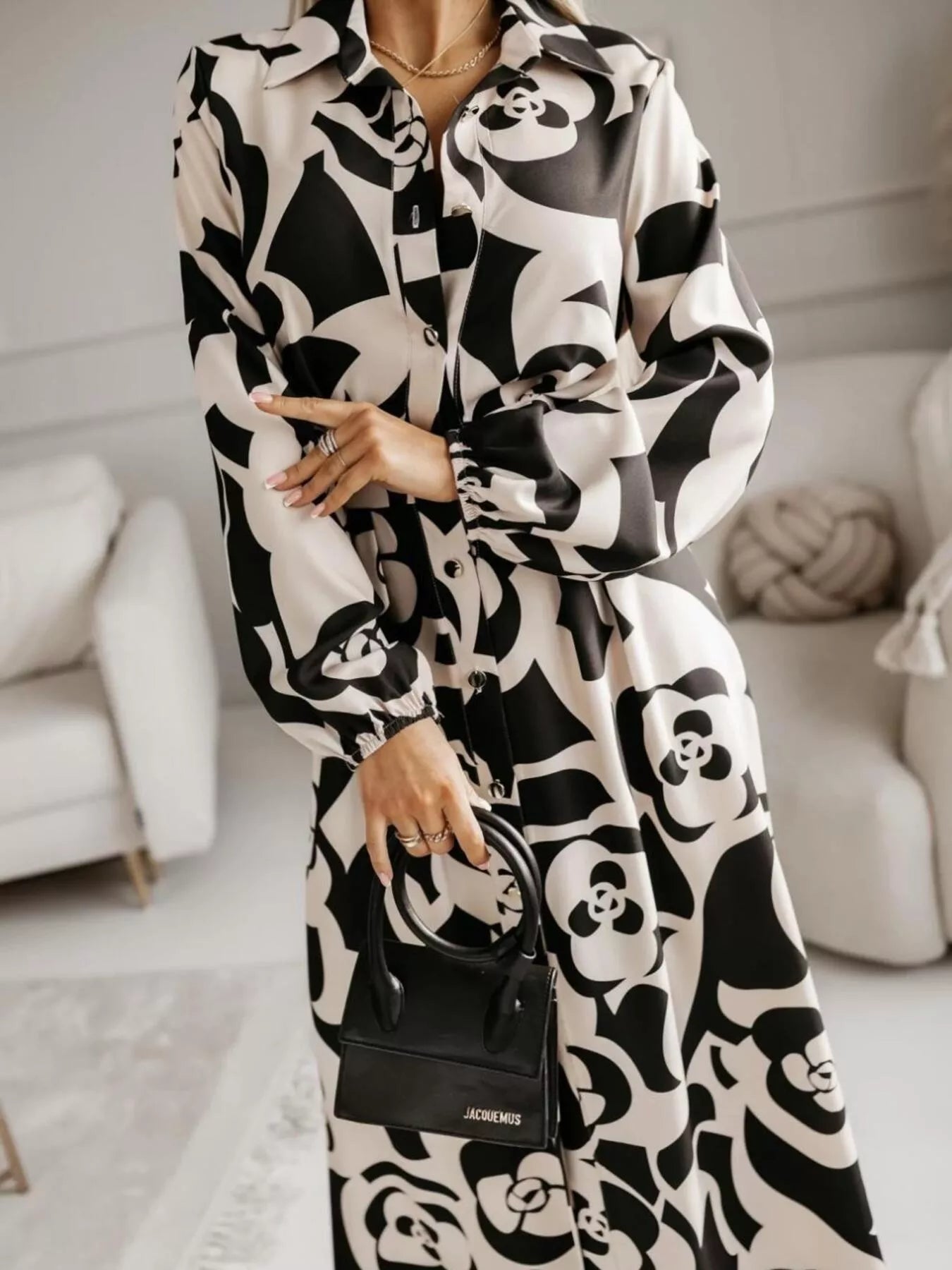 Printed Button Front Maxi Shirt Dress