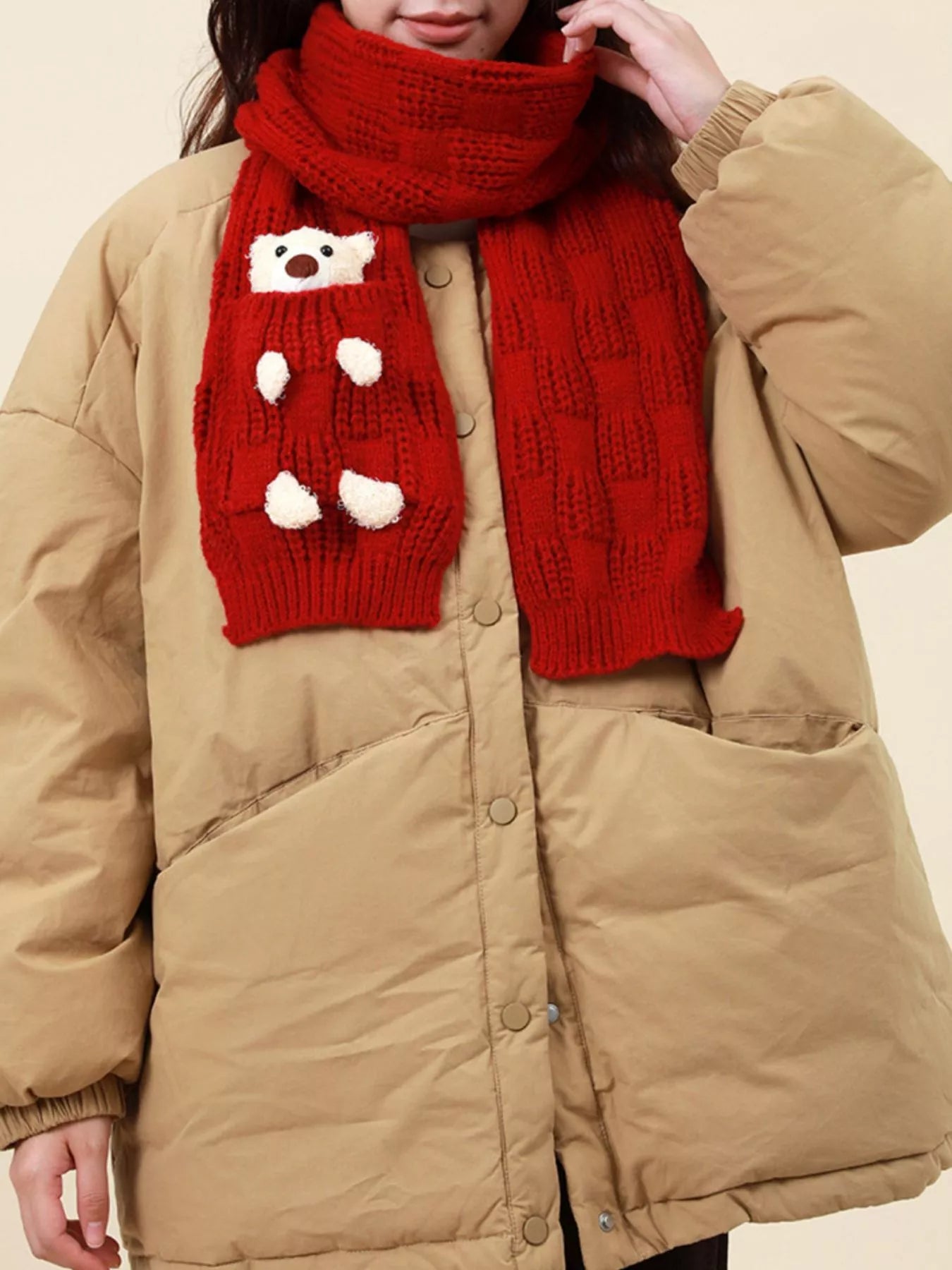 Christmas Cute Bear Pocket Knitted Scarf