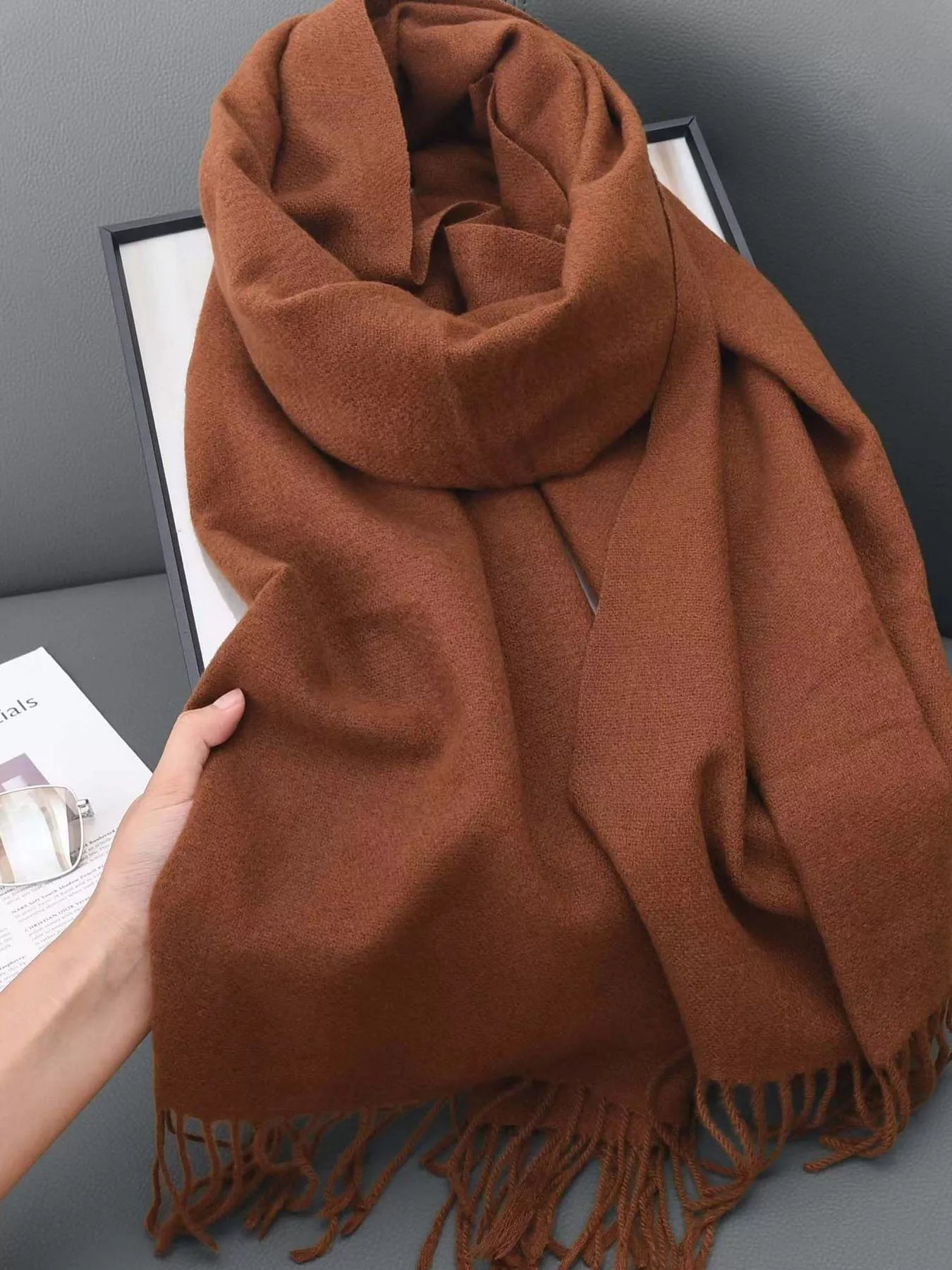 Solid Color Fringe Scarf