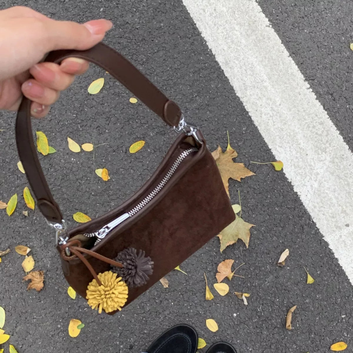 Suede Crossbody Bag with Adjustable Shoulder Strap