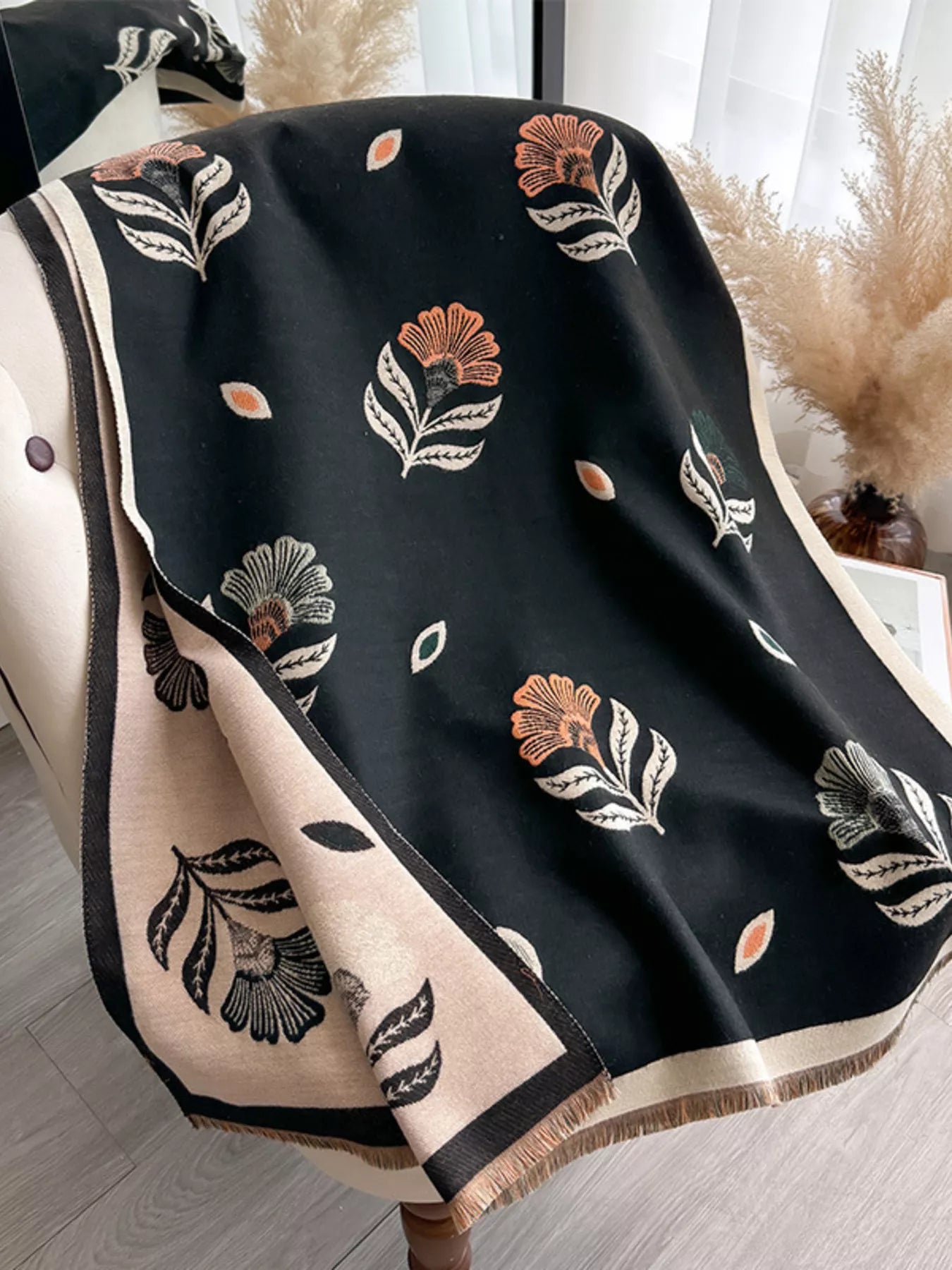 Printed Raw Hem Shawl