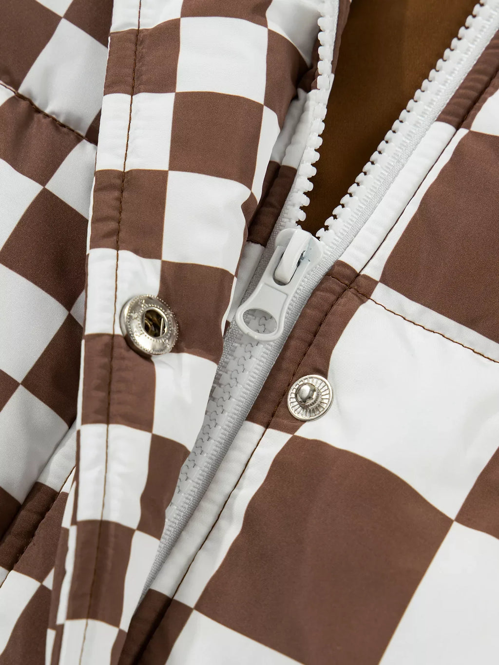 Double Checked Stand Collar Cropped Puffer Vest