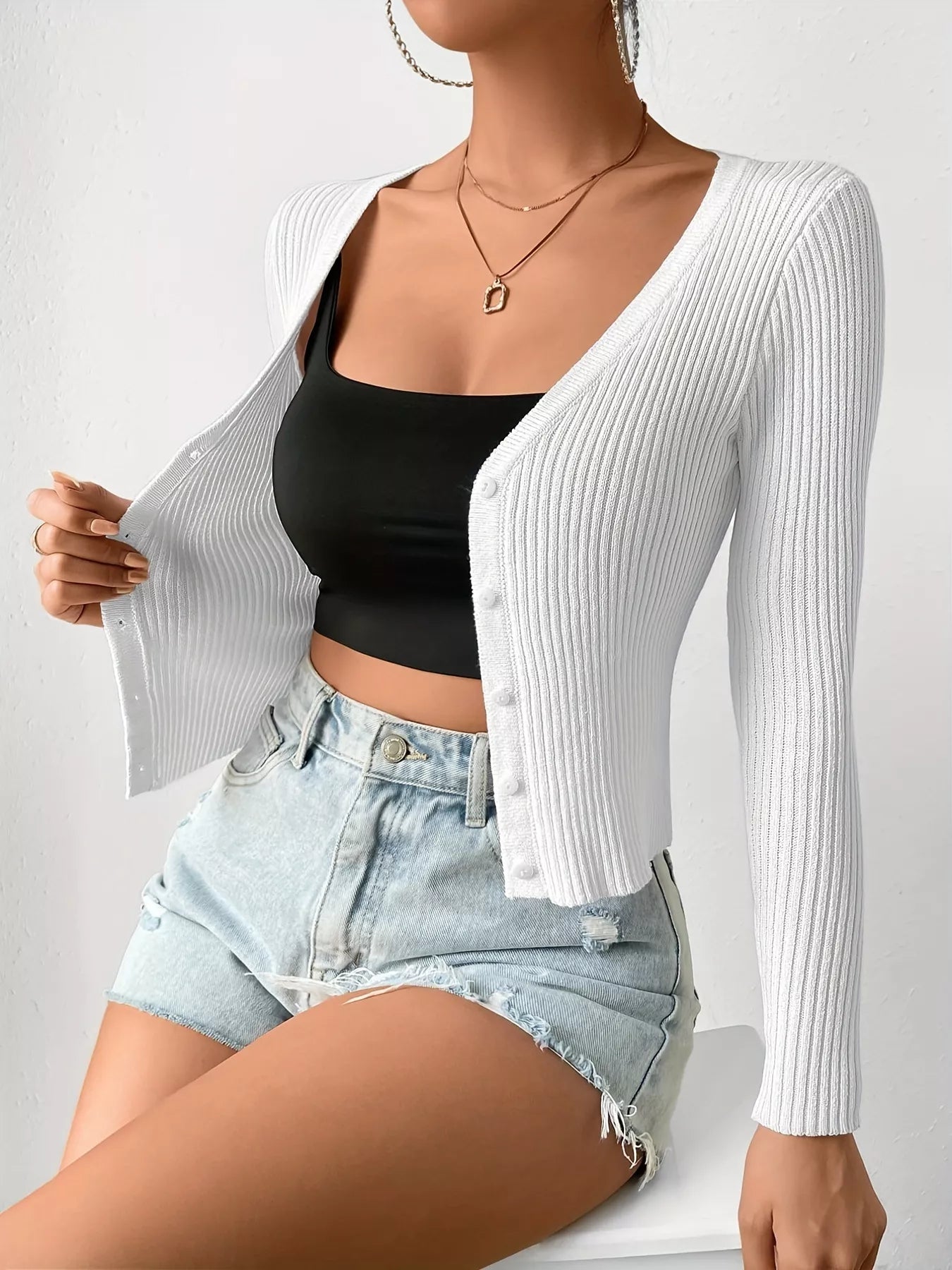 Ribbed Knit Button-Up Cardigan
