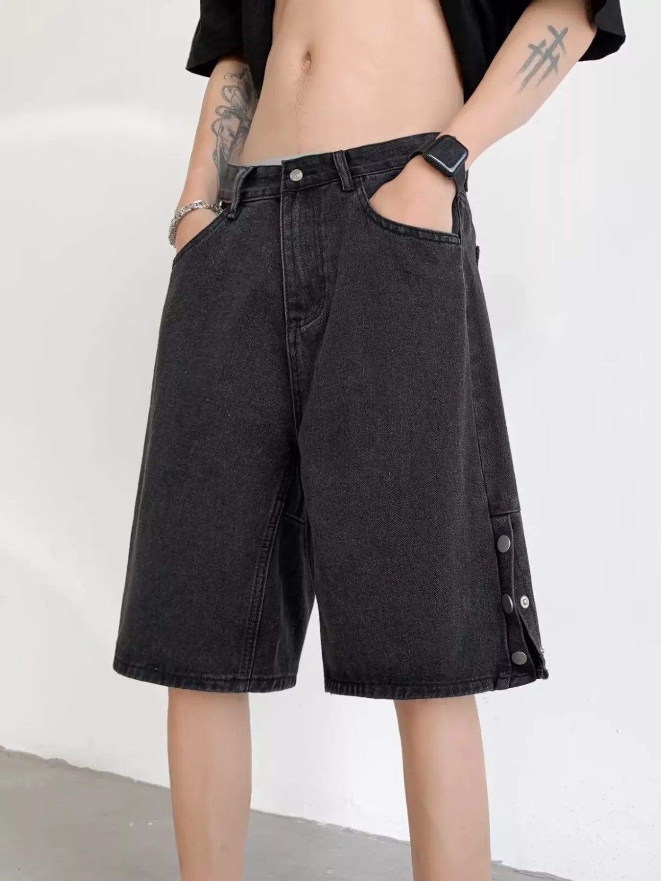 Men's Plus Size Vintage Wash Wide Leg Denim Shorts