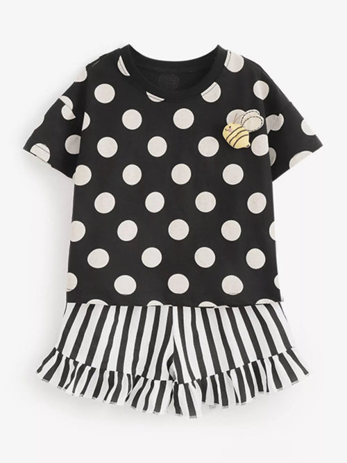 Children's Polka Dot Top and Ruffle Trim Shorts Set