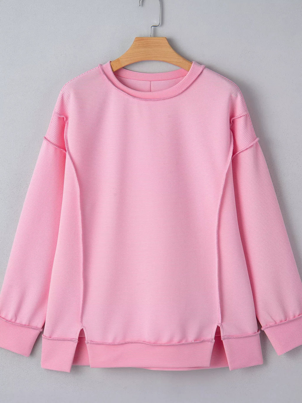 Horizontal Ribbed Exposed Seam Detail Drop Shoulder Baggy Pullover