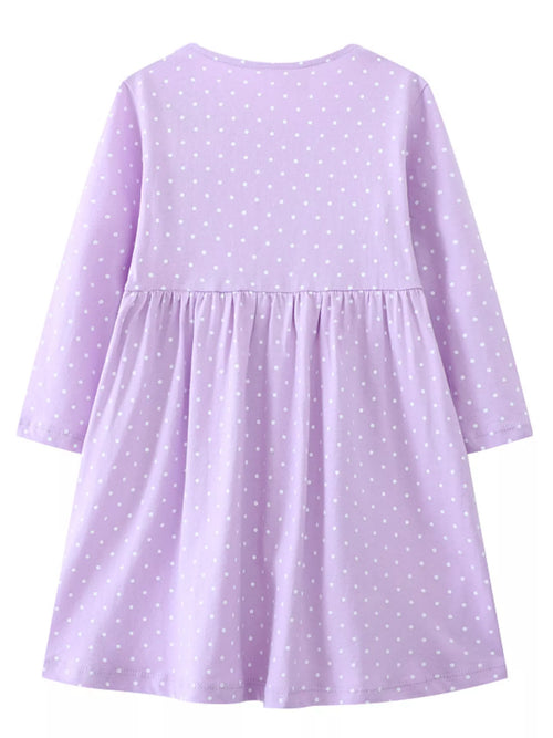 Children's Dinosaur Embroidered Polka Dot Dress