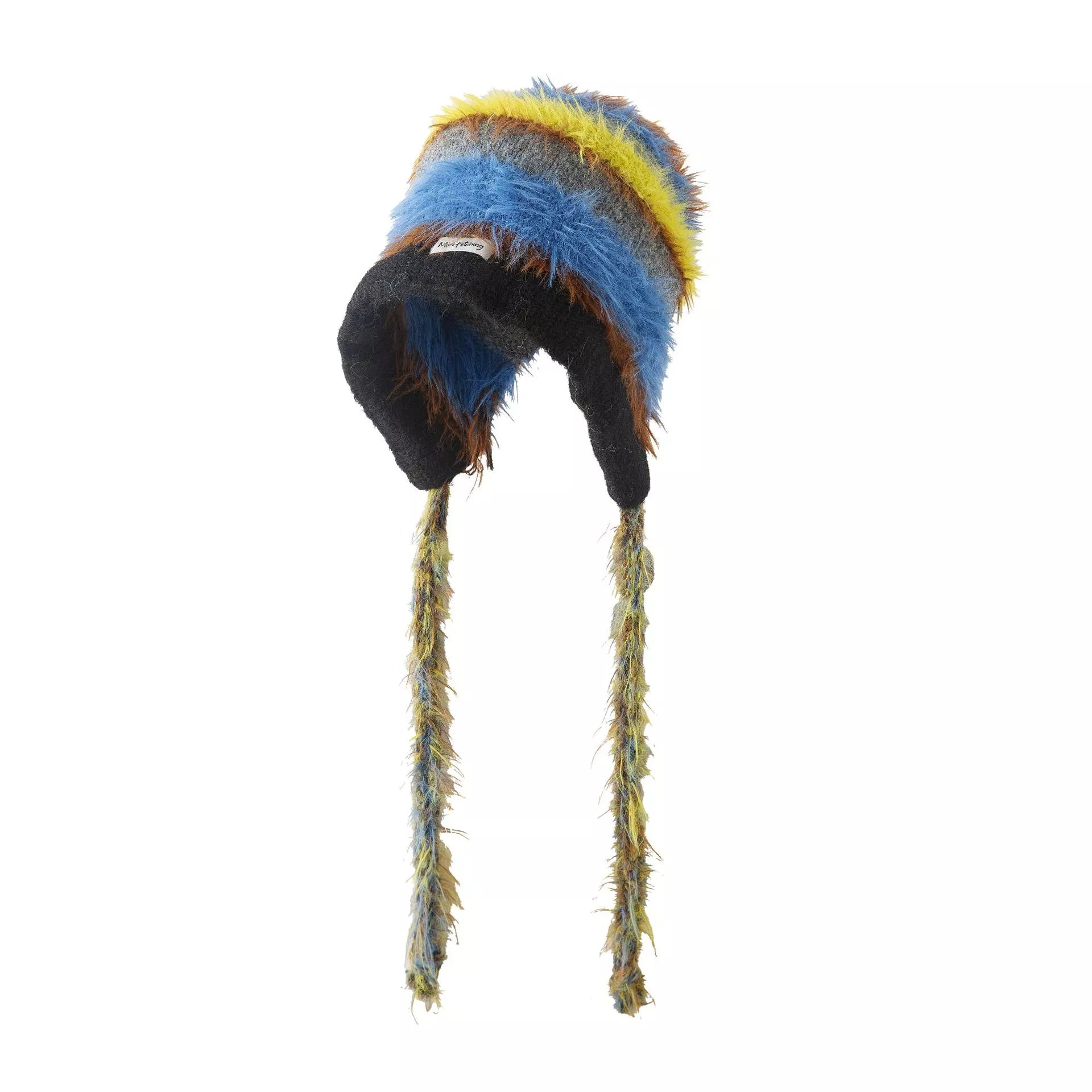Striped Fuzzy Knit Hat with Ear Flaps