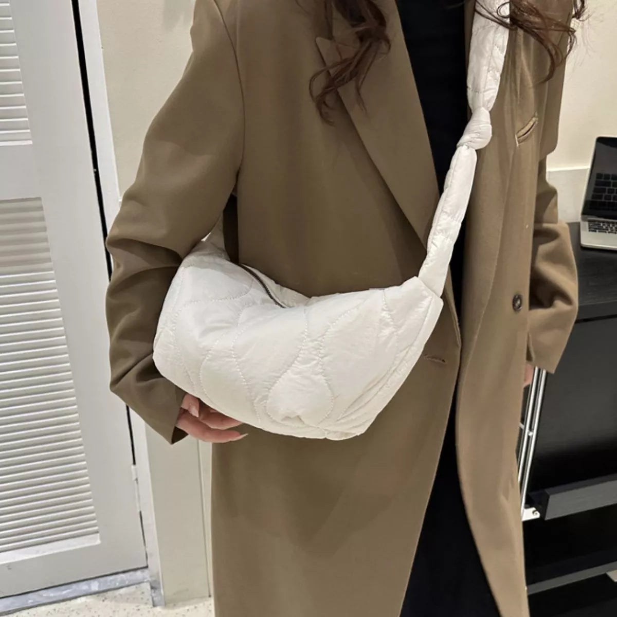 Solid Color Quilted Crossbody Bag