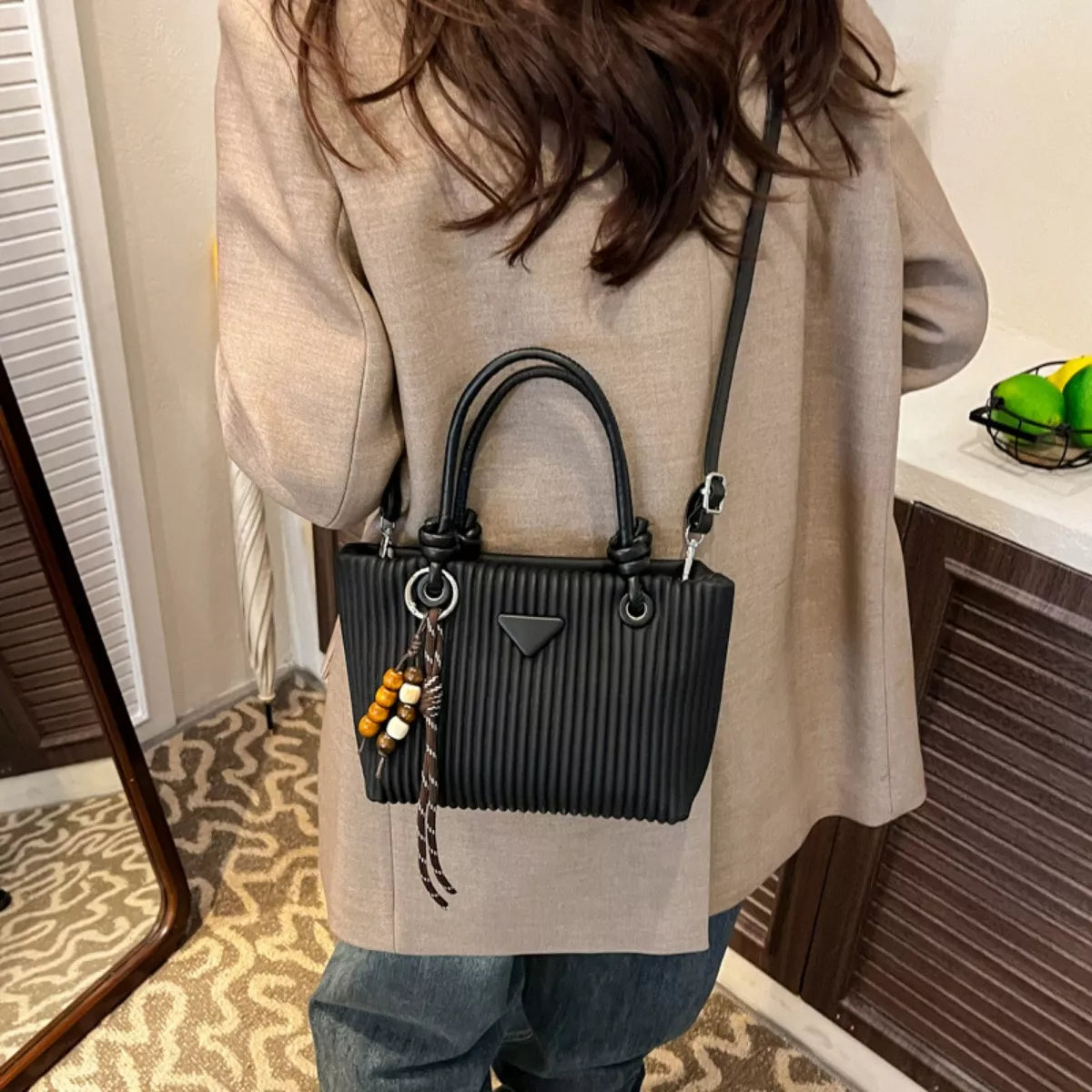 Textured Crossbody Bag with Top Handle