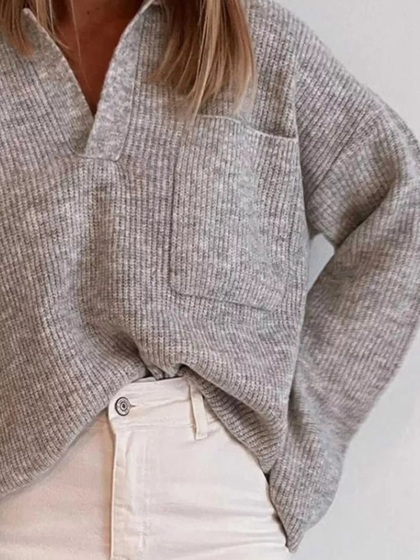 Full Size Johnny Collar Dropped Shoulder Sweater Plus Size