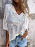 Full Size Openwork V-Neck Knit Cover Up Plus Size