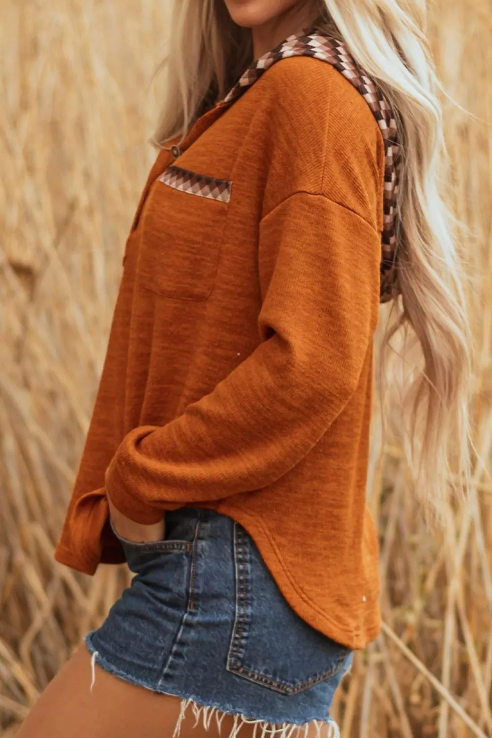 Casual Long Sleeve Henley Hooded Top