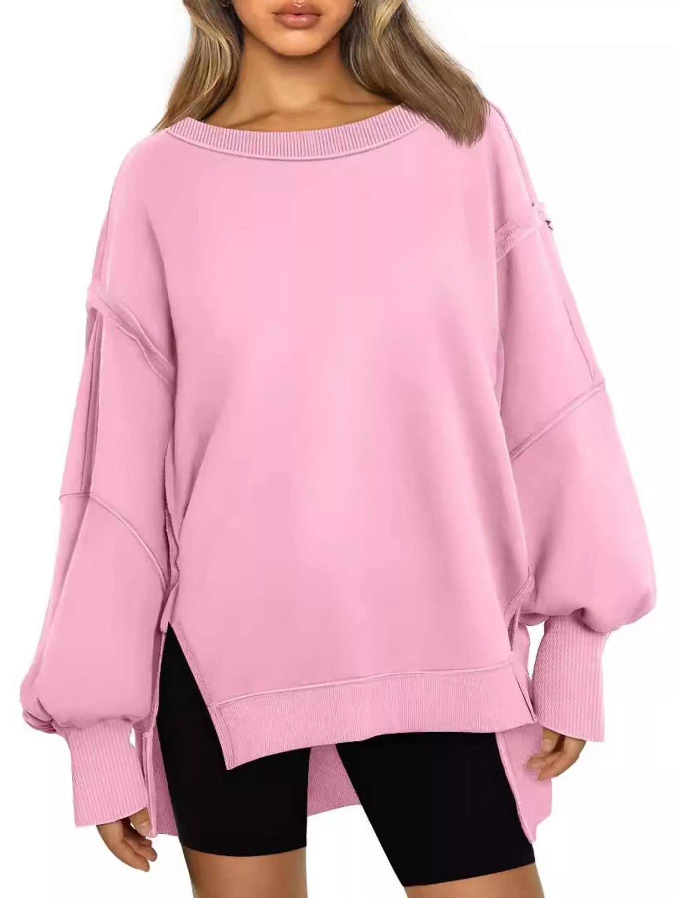 Side Slit Long Sleeve Oversized Sweatshirt