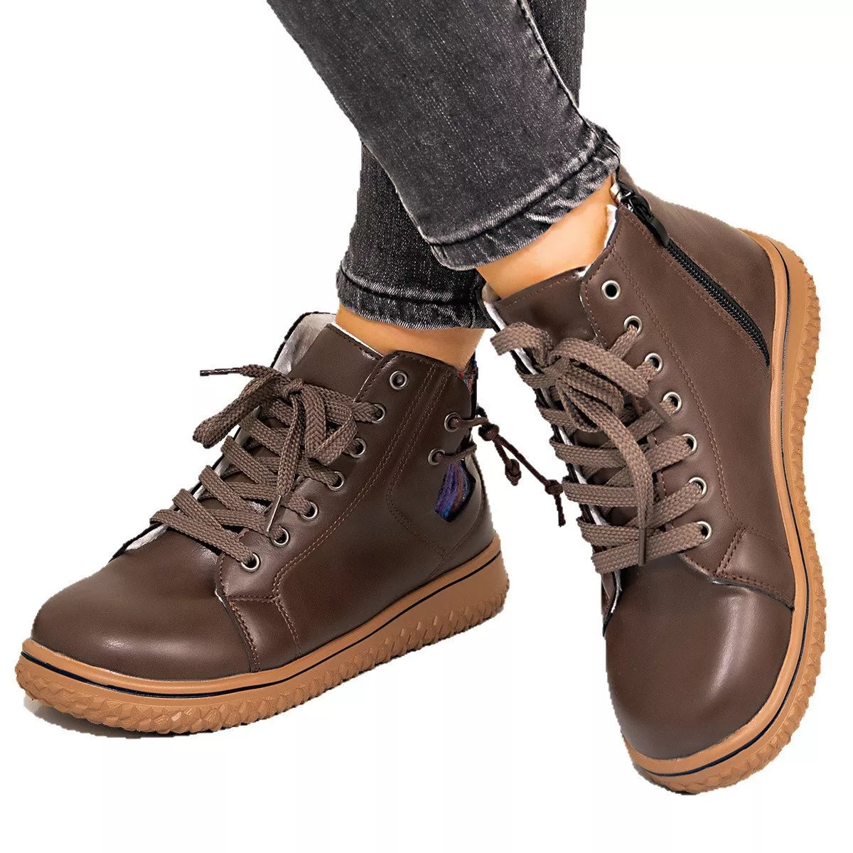 Lace-Up Ankle Boots with Zipper Detail
